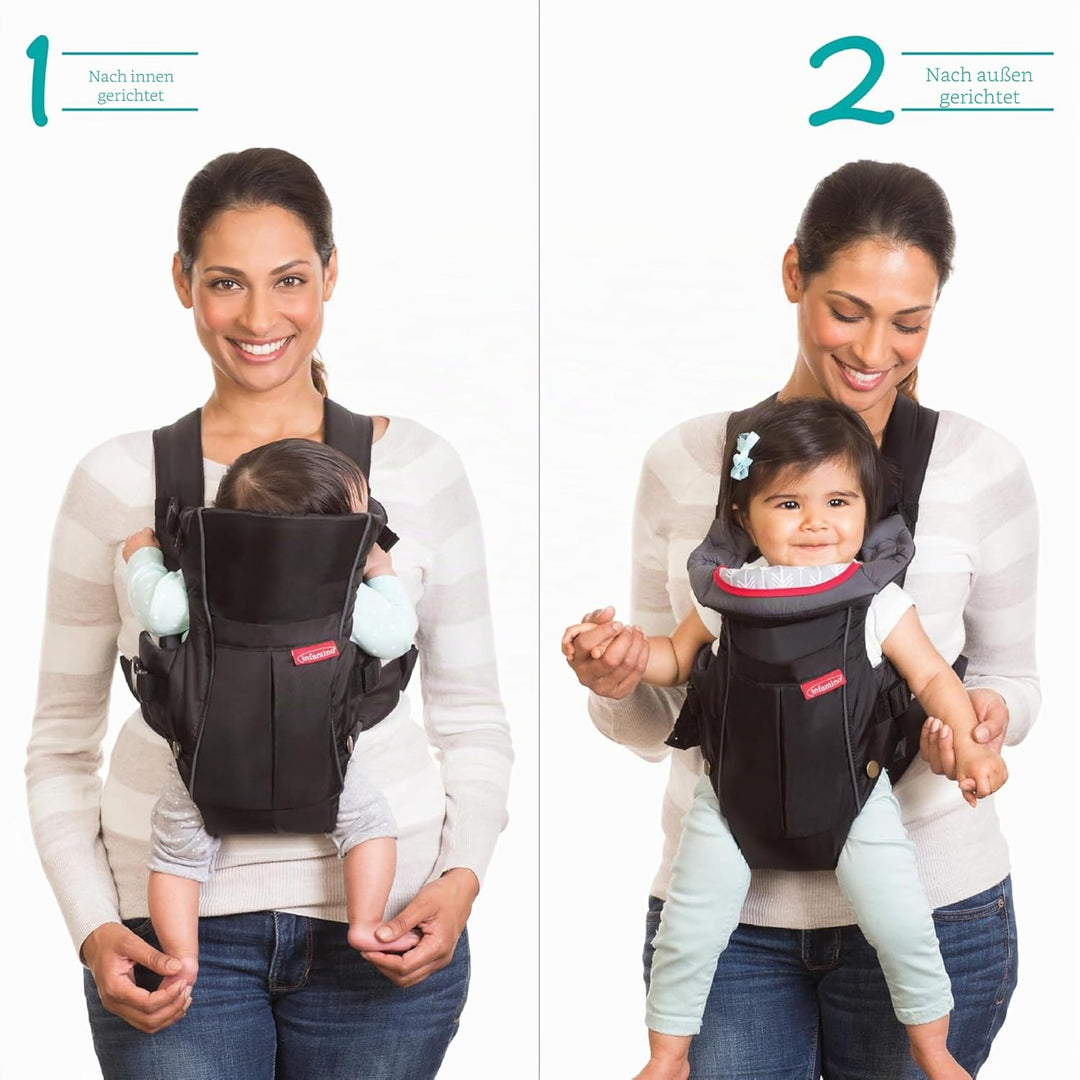 Infantino Swift Classic Babytrage, 2 Tragepositionen mit Wonder Cover Lätzchen, verstellbare Gurte,