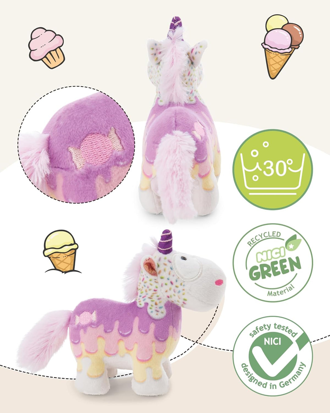 NICI Kuscheltier Einhorn Sweety Rainbow 22cm - Weiss - Weiches Plüschtier – niedliches Stofftier zum