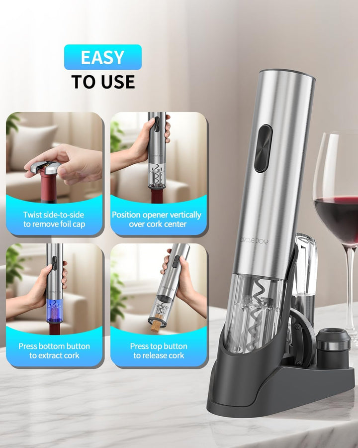 CIRCLE JOY 7-in-1 elektrischer Weinöffner aus Edelstahl, wiederaufladbares Flaschenöffner Set mit au