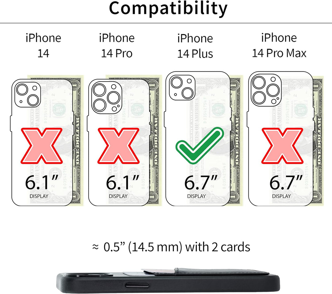 Dockem Echtleder Kartenetui für iPhone 14 Plus mit Kartenfachen und Integrierter Metallplatte zur Ma