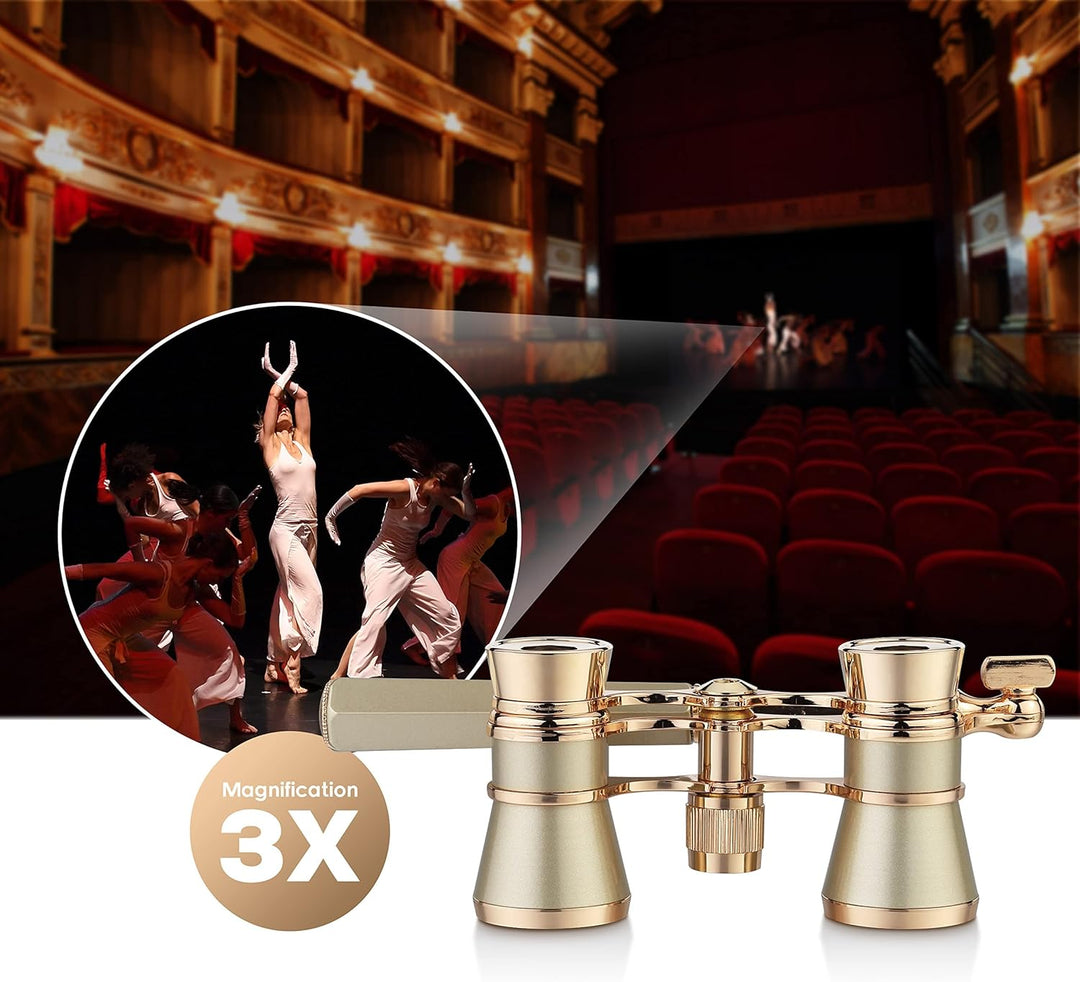 Aomekie Opernglas Theaterglas mit ausziehbarem Griff 3X Vergrösserung für Theater Konzert Pferderenn