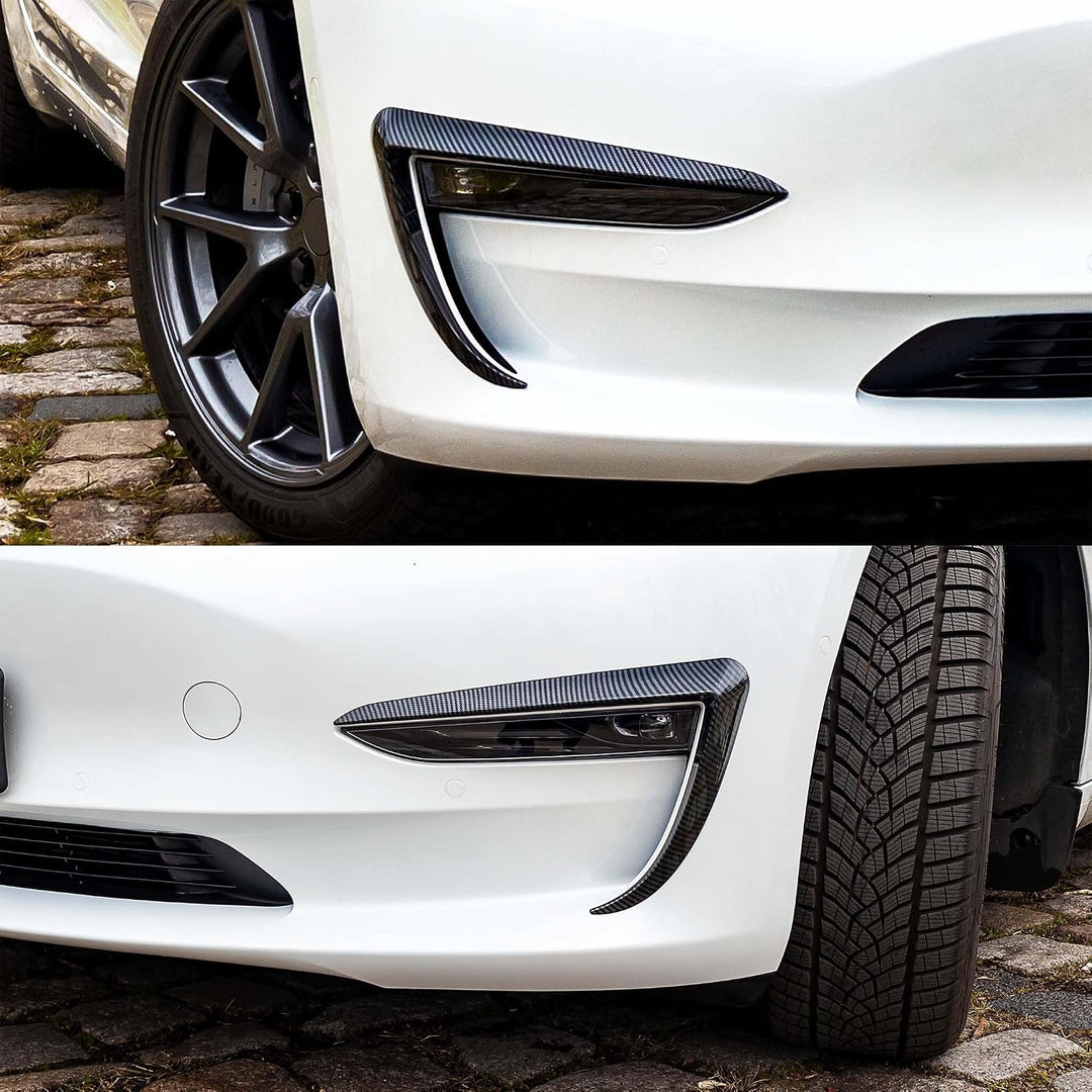 Tesvolution® Nebelscheinwerfer Abdeckungen in Carbonoptik Tesla Model 3 2021 + 2022 + 2023- Augenbra