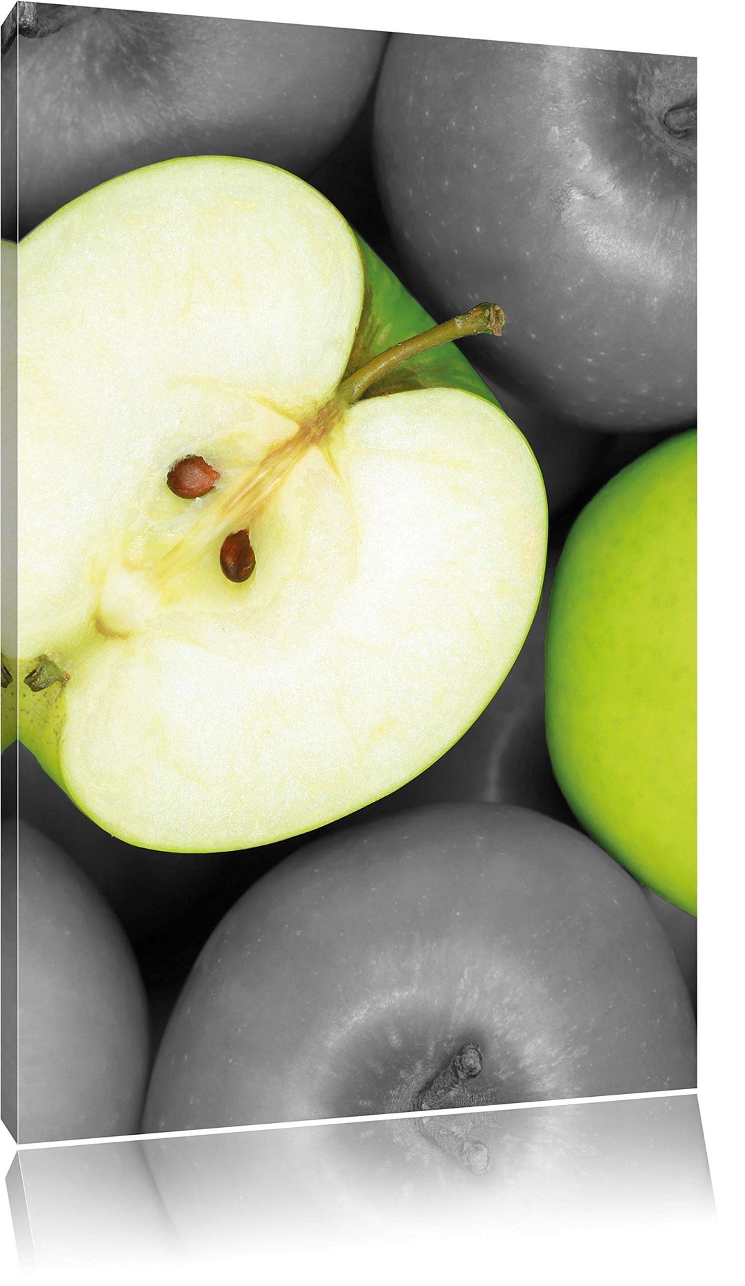 Pixxprint saftige grüne Äpfel schwarz/weiss, Format: 70x100 auf hochkantiges Leinwand, 70x100