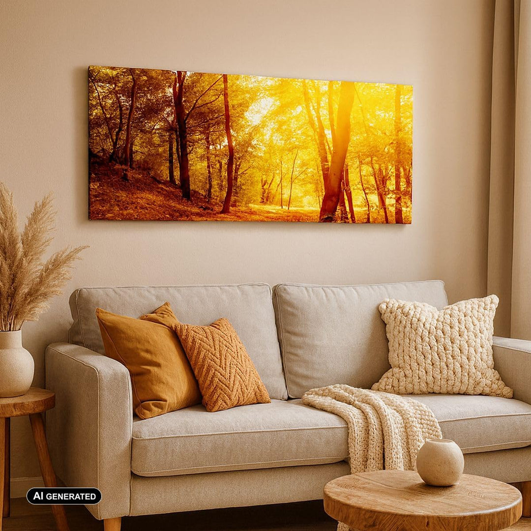 Wandbilder Dekoration Wohnzimmer Wald Baum Natur Panorama Bilder auf Leinwand 120x50cm Leinwandbild