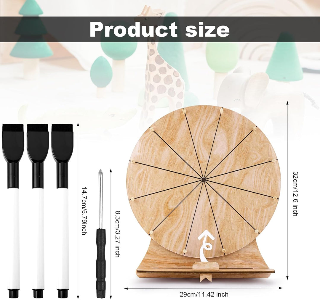 Gosknor 30cm Drehendes Preisrad, 12 Fächer Tischplatte Drehendes Rad Holz Prize Wheel mit Ständer Ro