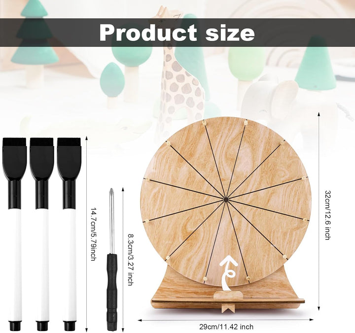 Gosknor 30cm Drehendes Preisrad, 12 Fächer Tischplatte Drehendes Rad Holz Prize Wheel mit Ständer Ro