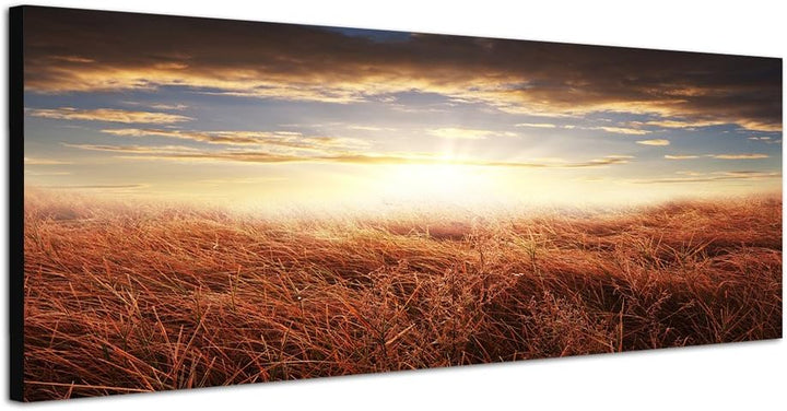 Paul Sinus Art Panoramabild auf Leinwand und Keilrahmen 120x40cm Feld Herbst Sonnenuntergang Wolken