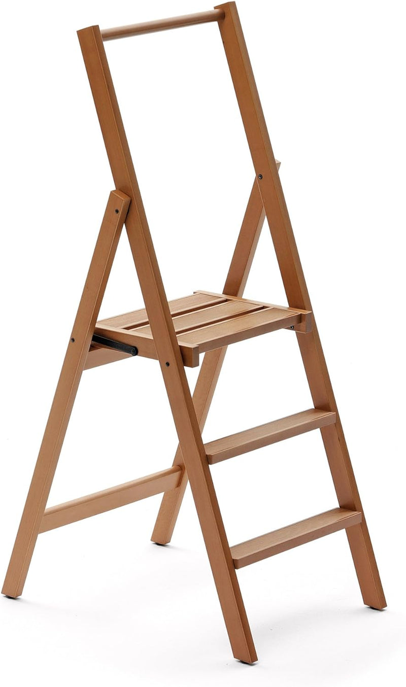 Arredamenti Italia 3-Stufen Leiter Kimora, Holz - zusammenklappbar - 3 Stufen -Farbe: Kirsche Holz A
