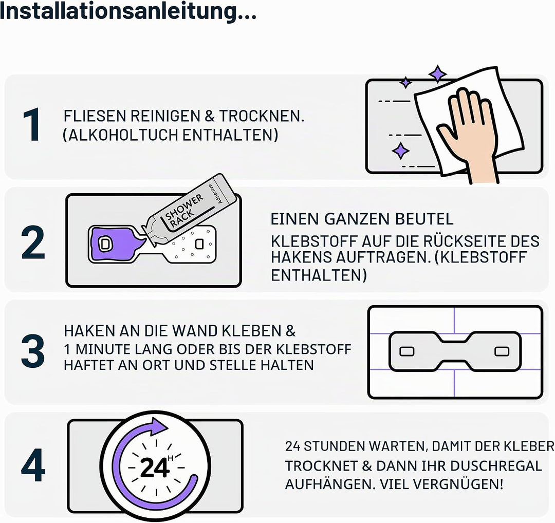 SBW Duschregal, rostfreier Dusch-Organizer – Wandhaken zum Aufkleben – zum Aufbewahren von Badezimme
