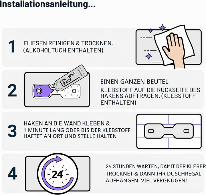 SBW Duschregal, rostfreier Dusch-Organizer – Wandhaken zum Aufkleben – zum Aufbewahren von Badezimme