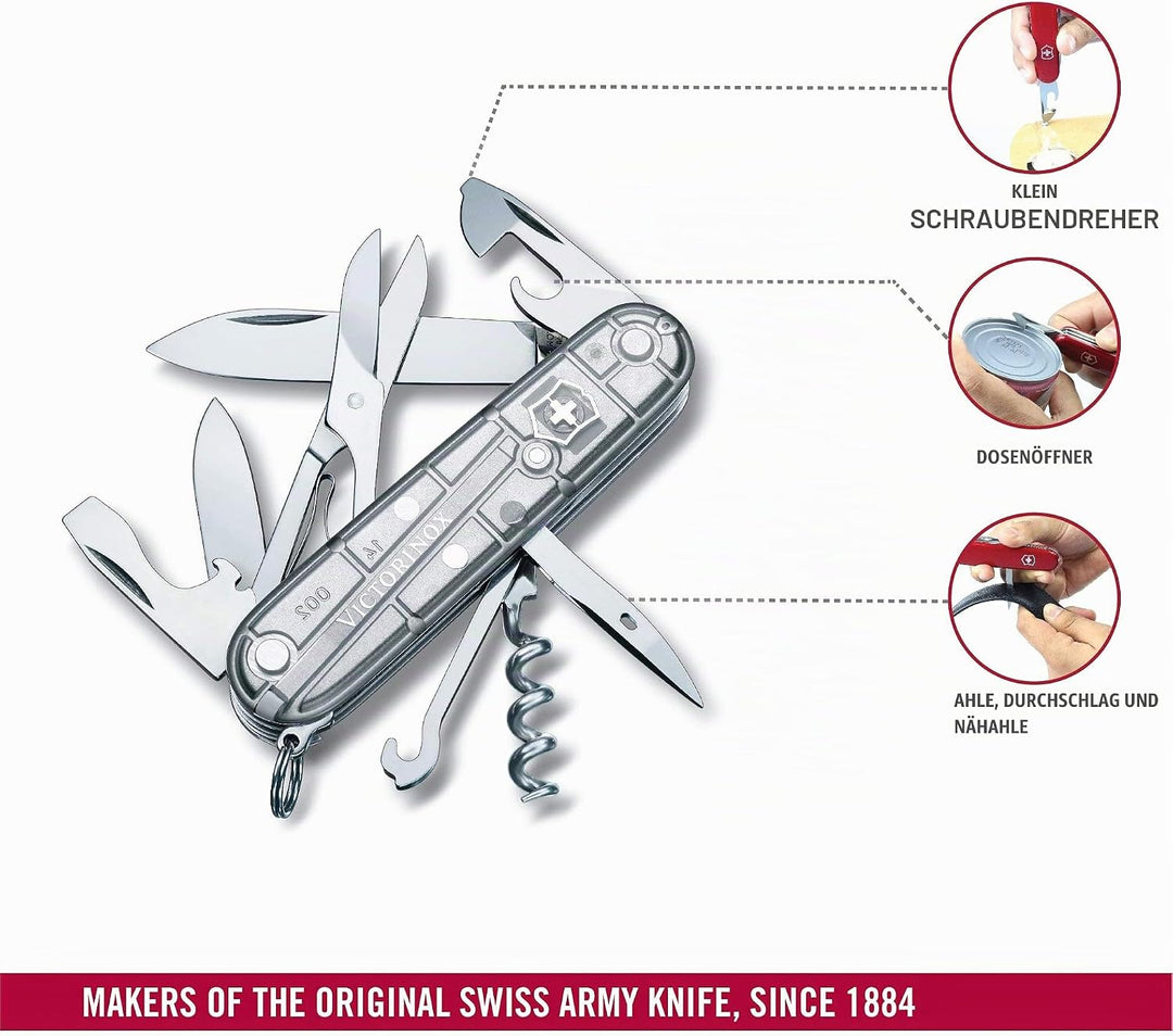 Victorinox Taschenmesser Climber (14 Funktionen, grosse Klinge, Kapselheber) 91mm Silber Transparent