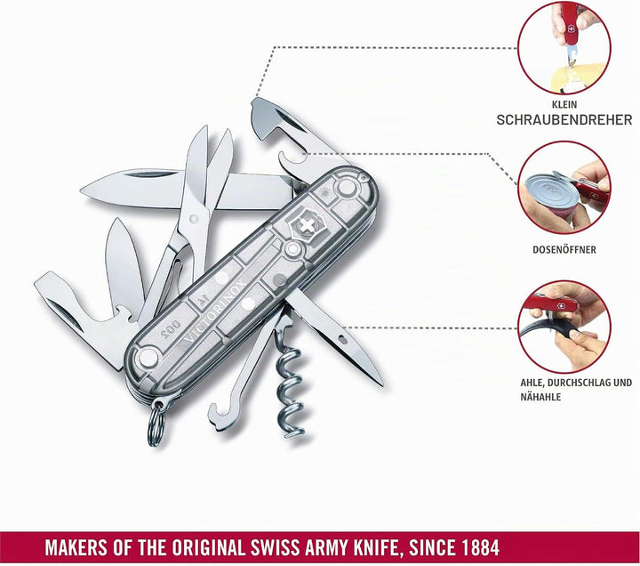 Victorinox Taschenmesser Climber (14 Funktionen, grosse Klinge, Kapselheber) 91mm Silber Transparent