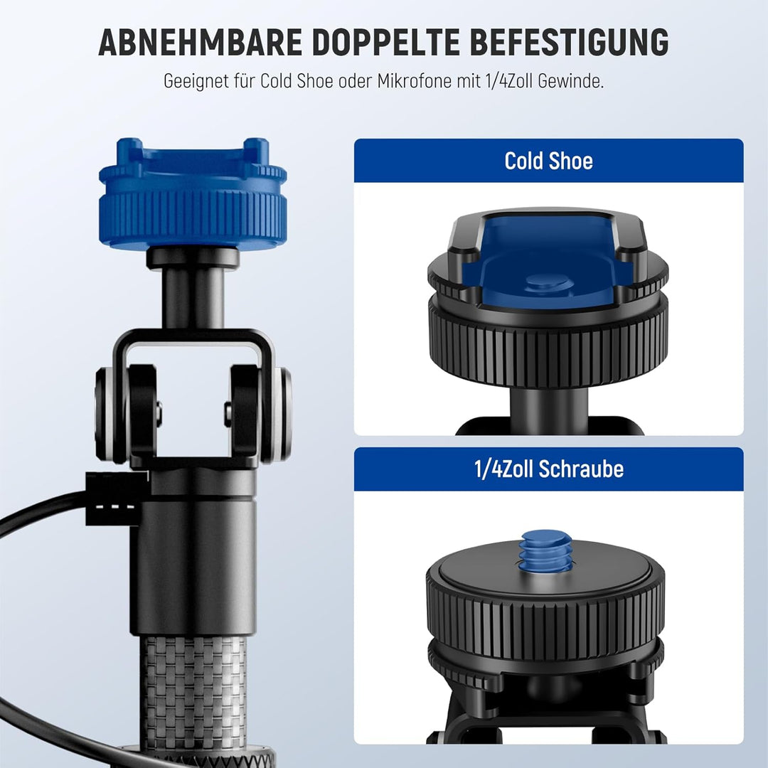 NEEWER Mikrofon Tonangel aus Kohlefaser, 44–92cm ausziehbar Microphone Boompole, Mic Arm mit integri