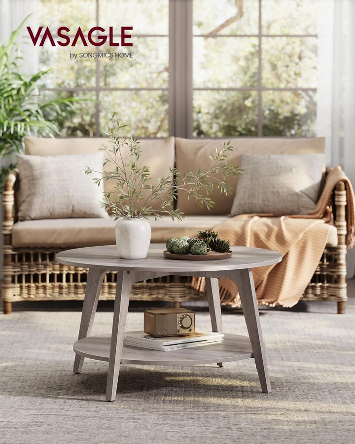 VASAGLE Couchtisch rund, Wohnzimmertisch 2 Ebenen, Kaffeetisch für Wohnzimmer, 80 cm d, 45 cm H, ein