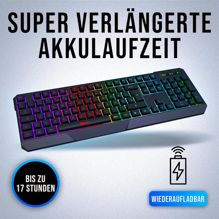KLIM Chroma Wireless Gaming Tastatur Kabellos QWERTZ + Neue 2022 Version + Langlebig, Ergonomisch, W