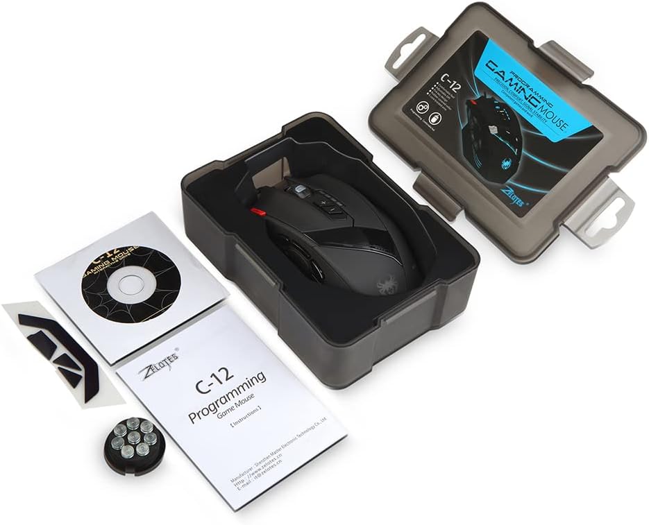 zelotes Kabelgebundene Gaming Maus mit 4000 DPI,12 programmierbarem Tasten,Verstellbarem Gewicht,RGB