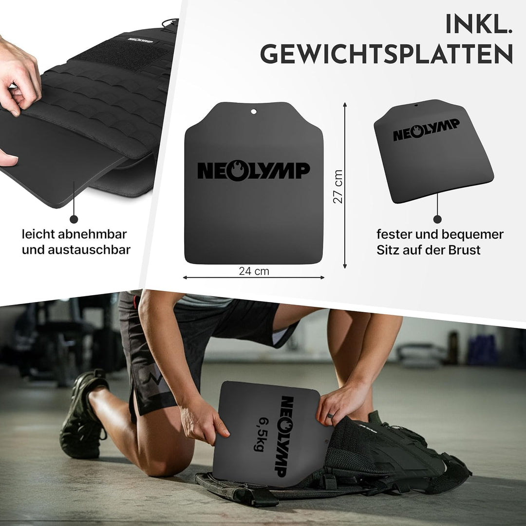 NEOLYMP Gewichtsweste – Unisex Weighted Vest – Plattenträger Weste mit Tasche – Kein Verrutschen – A