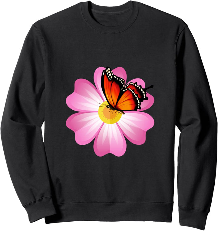 Rosa Blume und Orange Schmetterling Sweatshirt