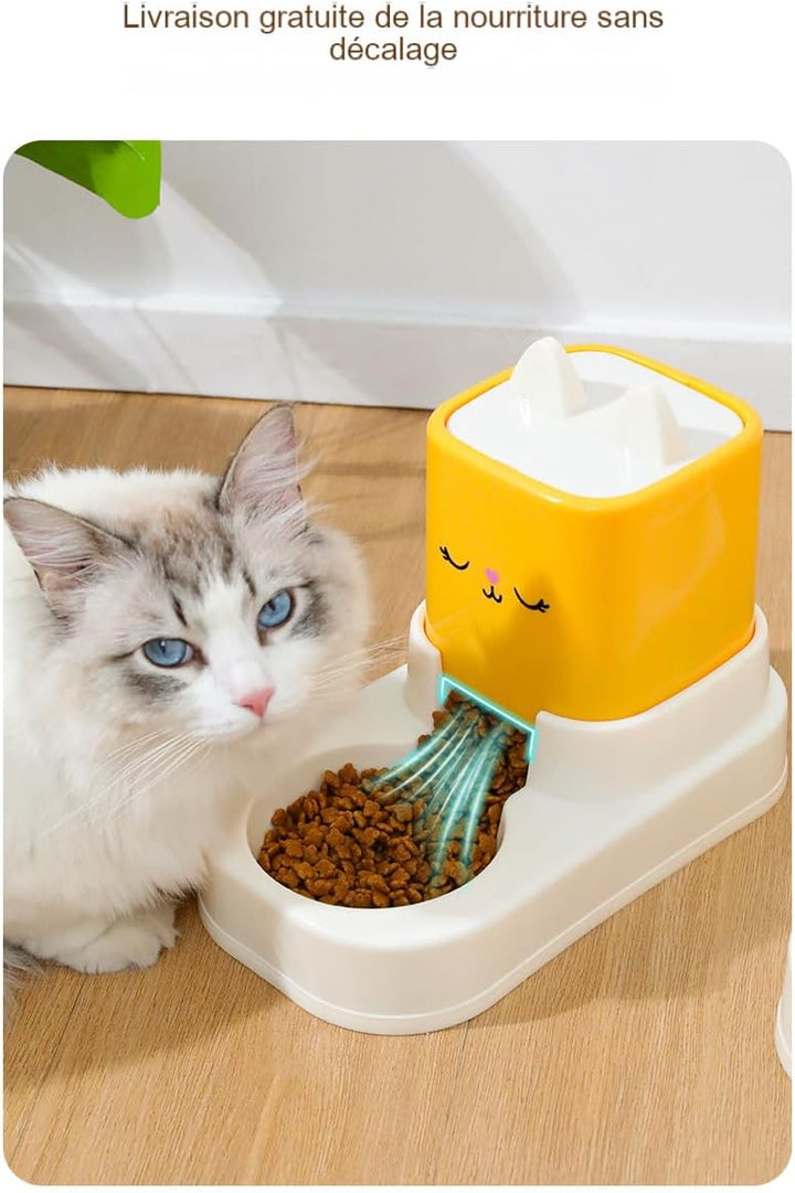 YIYILU Futter- und Wasserspender für Katzen – 2-in-1 automatische Fütterung, robust & sparsam, geeig