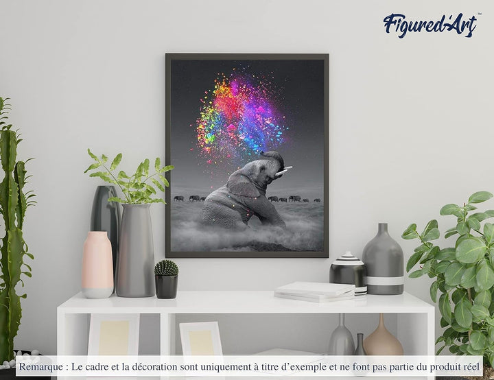 Figured'Art Malen Nach Zahlen Erwachsene Mit Rahmen Elefant und Farbexplosion - Paint by Numbers Bas