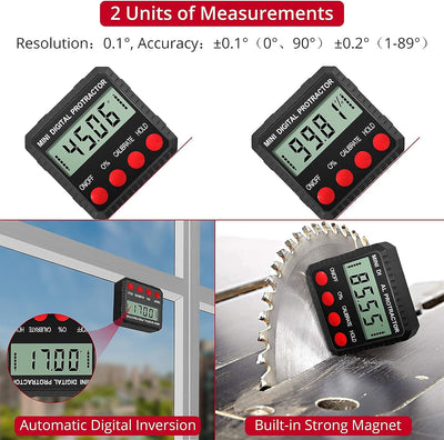 XUNTOP Digital Winkellineal 200mm Edelstahl + Digitaler LCD Level Box mit Magnetfuss 2 Messmodi Inne