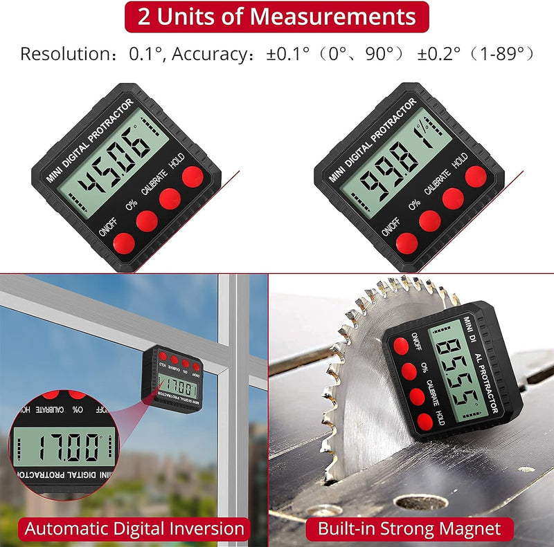 XUNTOP Digital Winkellineal 200mm Edelstahl + Digitaler LCD Level Box mit Magnetfuss 2 Messmodi Inne