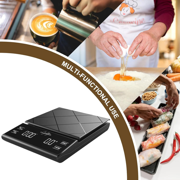 Digitale Kaffeewaage mit Timer 0,1g/5kg Hochpräzise Küchenwaage mit LED-Anzeige Tara Funktion und To