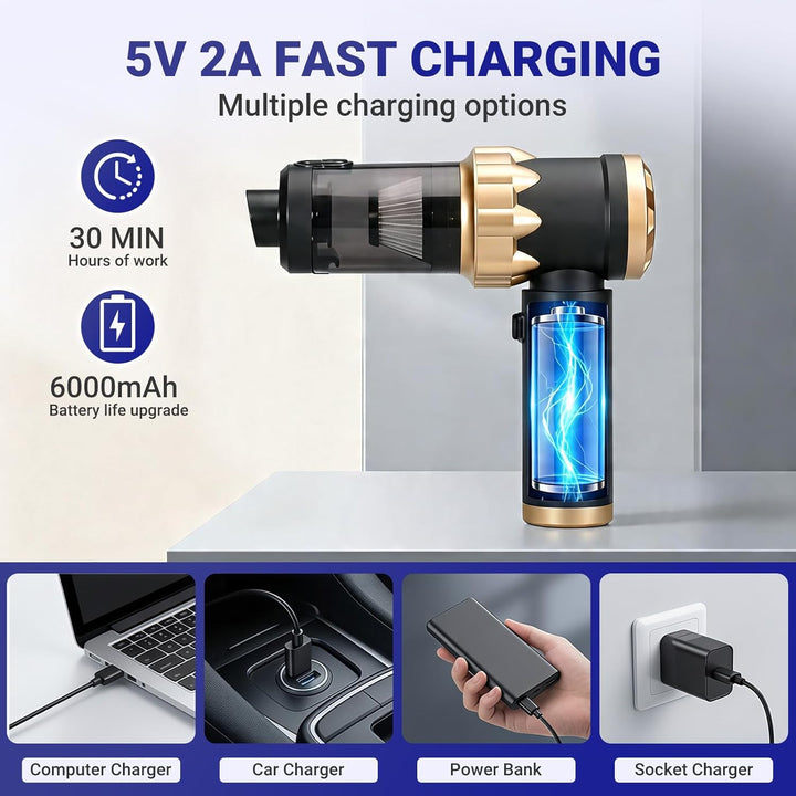 Handstaubsauger Akku Autostaubsauger Auto Stark, Mini Staubsauger Kabellos 26000Pa 4-in-1, Car Vacuu