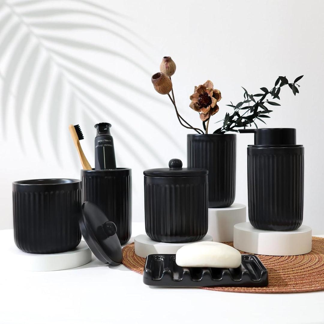 Badezimmer Set UMLACA, Badezimmer Organizer Keramik 4 Pcs, Enthält Seifenspender, Zahnputzbecher, Se