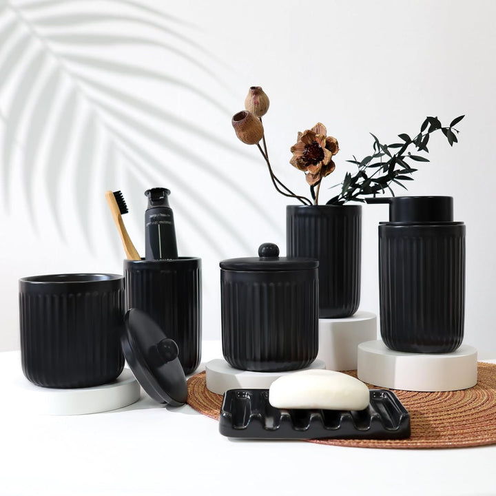 Badezimmer Set UMLACA, Badezimmer Organizer Keramik 4 Pcs, Enthält Seifenspender, Zahnputzbecher, Se
