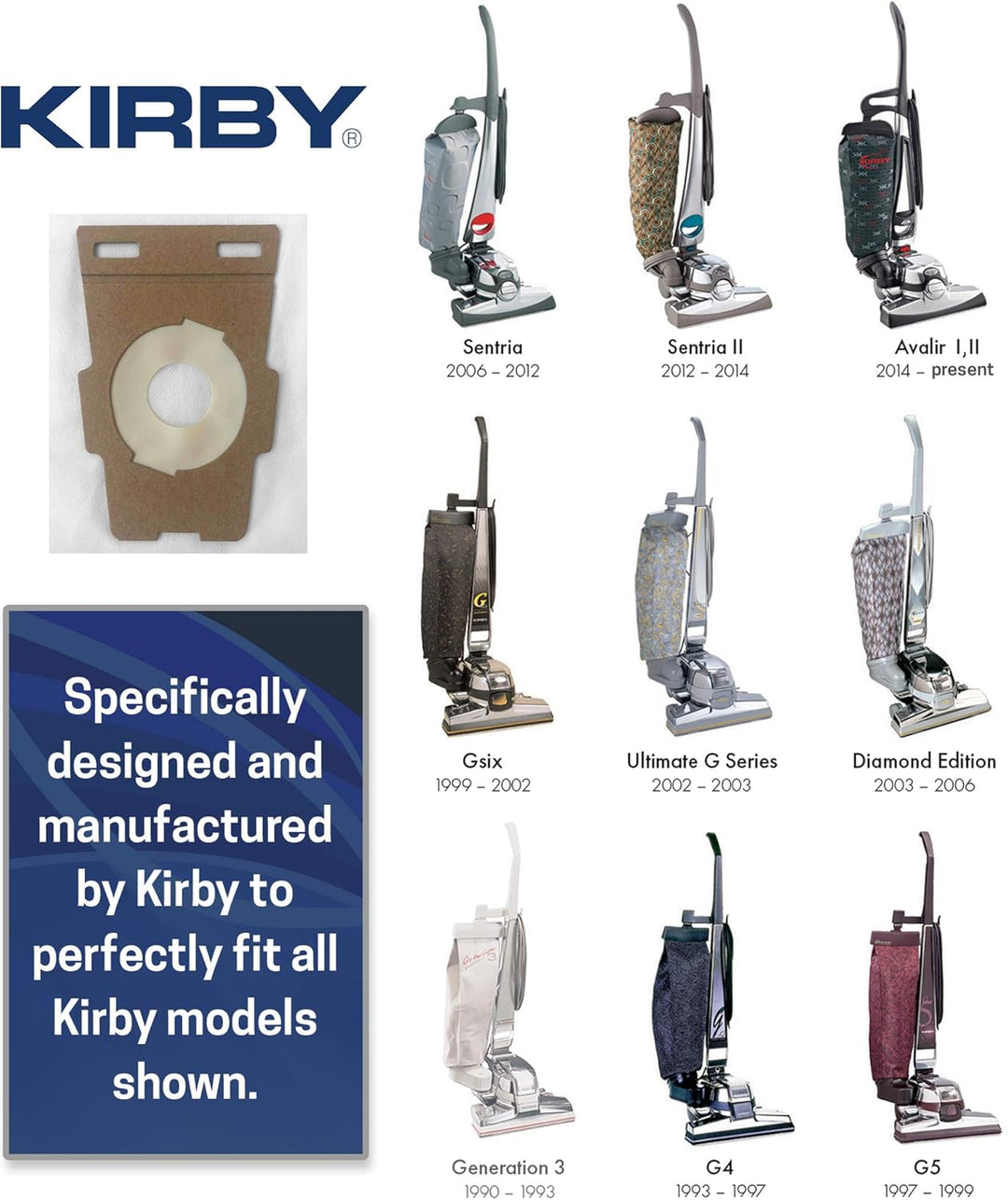 Original Kirby F-Style Micron Magic Filtertüten für Sentria G10 Staubsauger, 6 Stück Fits Generation