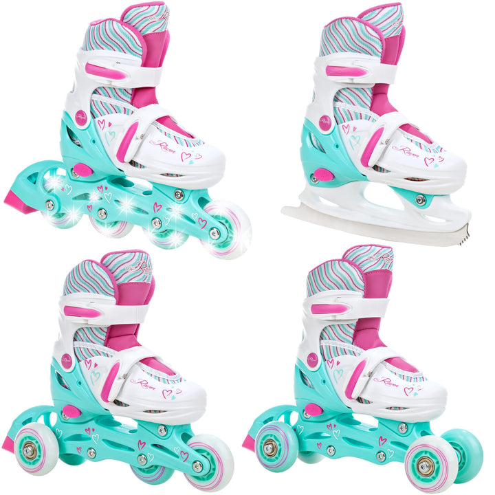 RAVEN 4in1 Inline Skates Triskates Rollschuhe Schlittschuhe Inliner für Kinder Mädchen verstellbar G