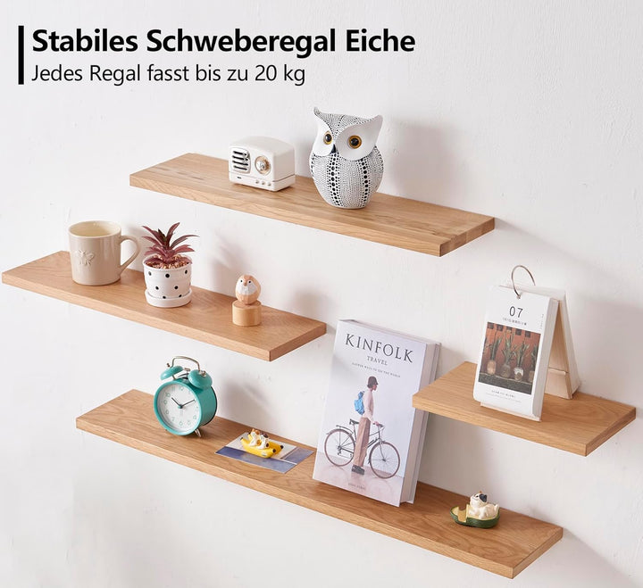 Gieanoo Schweberegal Holz, Wandregal Eiche 30cm 2er Set kleines Regalbrett Eiche Wandboard Gewürzreg