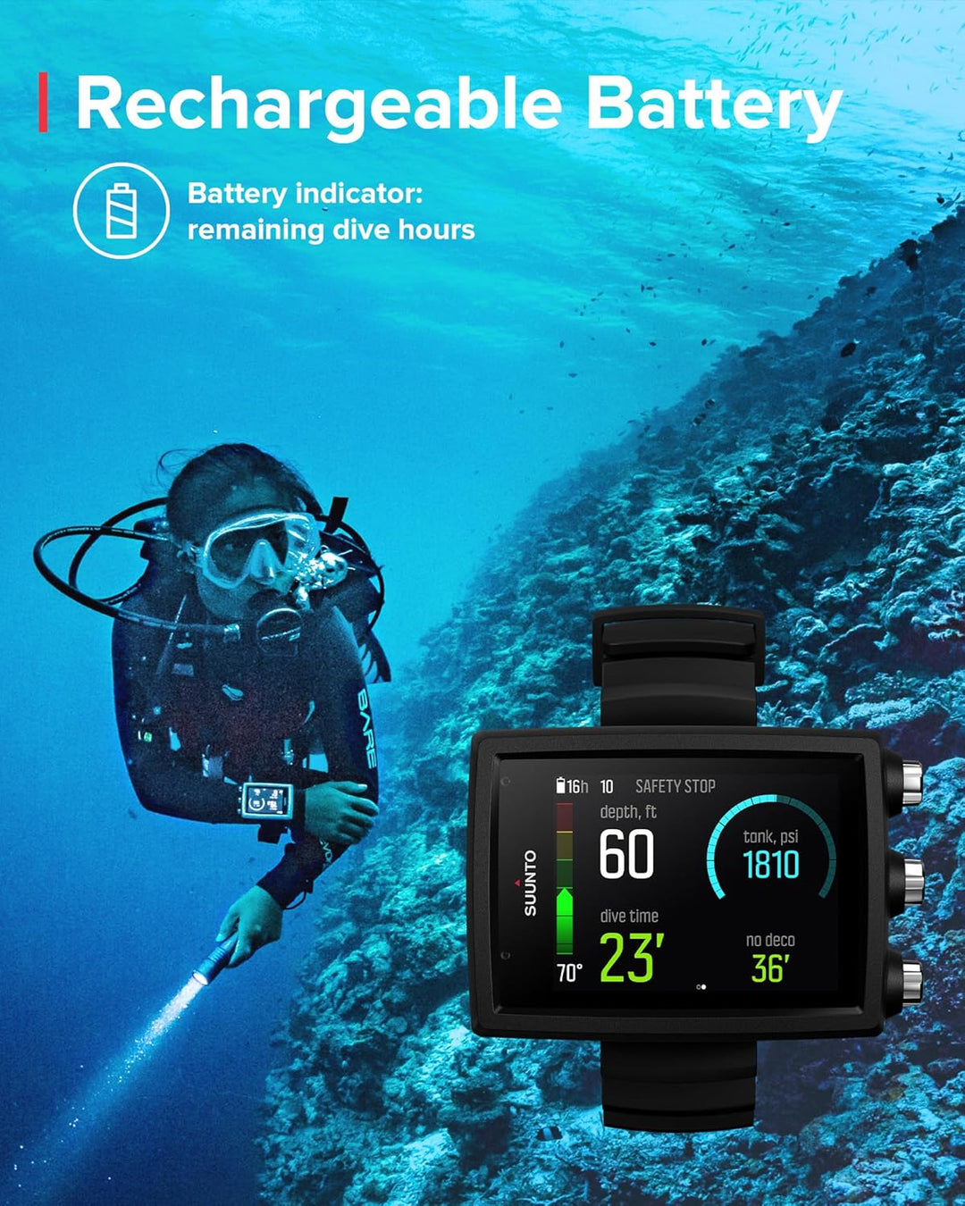 Suunto Eon Core Handgelenk-Tauchcomputer – Schwarz mit Sender und USB, Schwarz