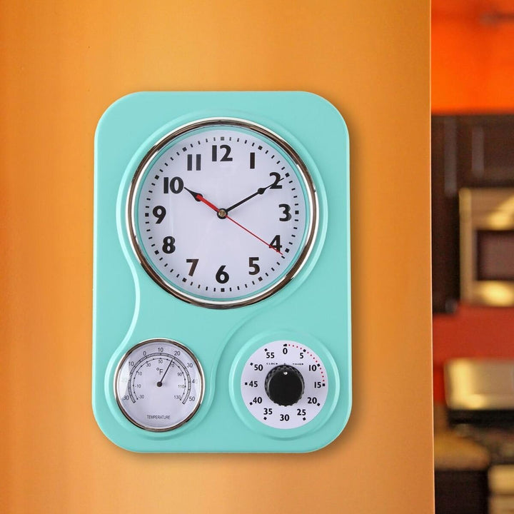 LilysHome Retro Küche Uhr mit Temperaturanzeige und Timer Türkis