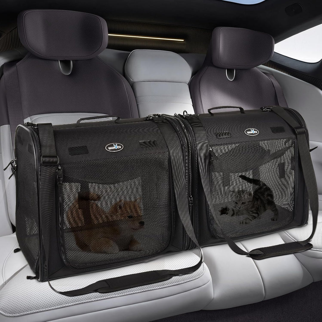 Wakytu Faltbare Katzen Transportbox gross 89x35x43cm für 2 Katzen, 2-in-1 Haustiertragetasche und Au