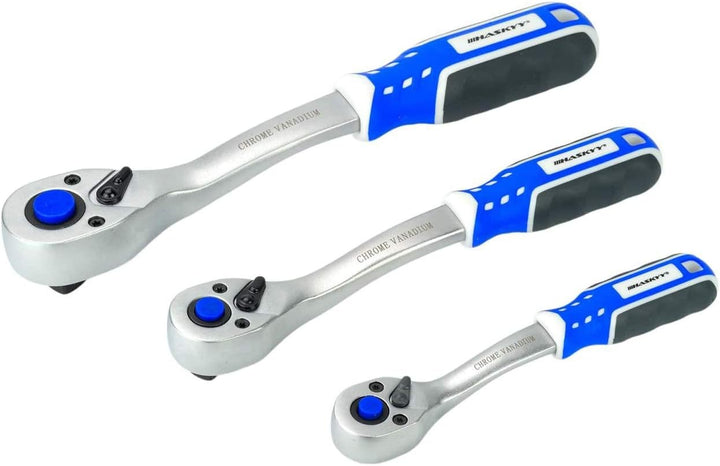 Haskyy I Hebel-Umschaltknarre-Set 1/2" + 3/8" + 1/4" Zoll mit 72 Zähnen I feinverzahnte Ratsche aus