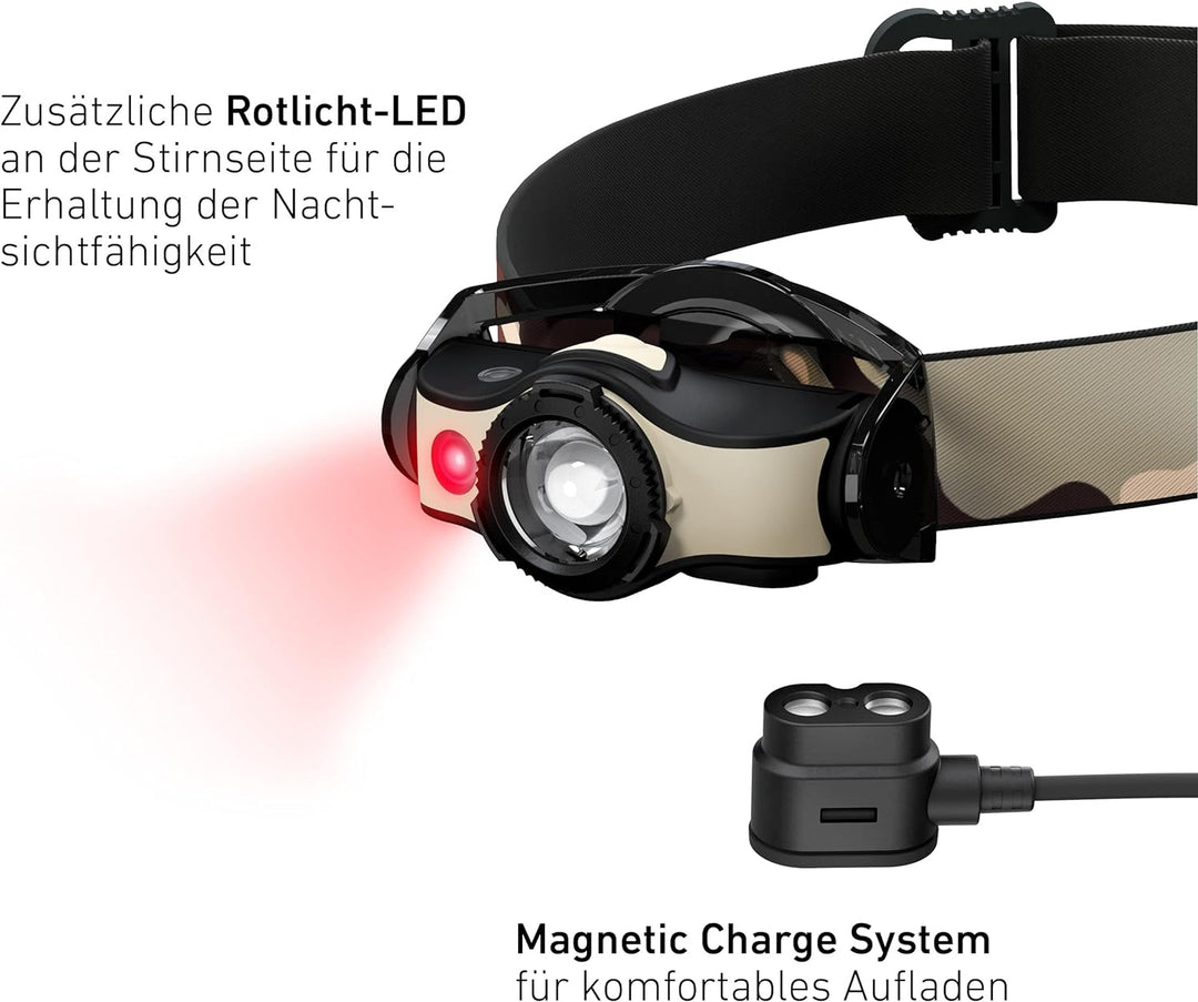 Ledlenser MH4 Outdoor Stirnlampe LED, Schwarz, aufladbar mit Akku, 400 Lumen, fokussierbar, Leuchtda