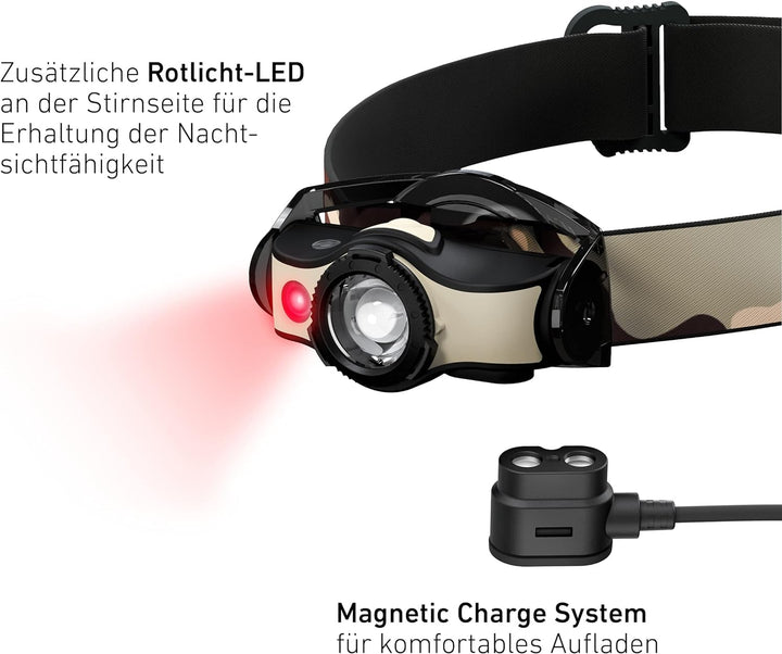Ledlenser MH4 Outdoor Stirnlampe LED, Schwarz, aufladbar mit Akku, 400 Lumen, fokussierbar, Leuchtda