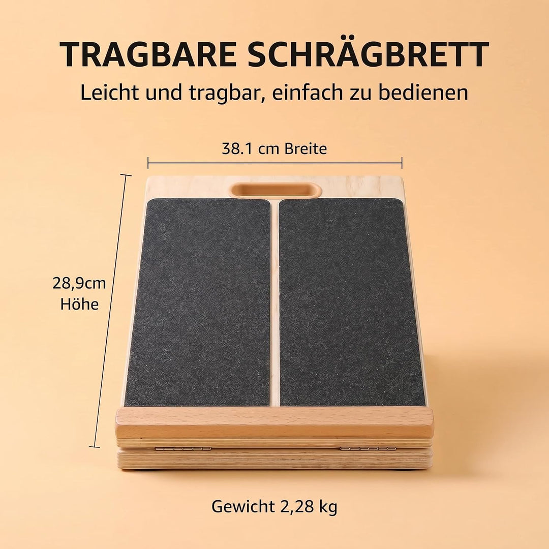 DULCE DOM Schrägbrett Holz Verstellbar, Professioneller Wadendehner mit Tragegriff, Klappbares Mobil