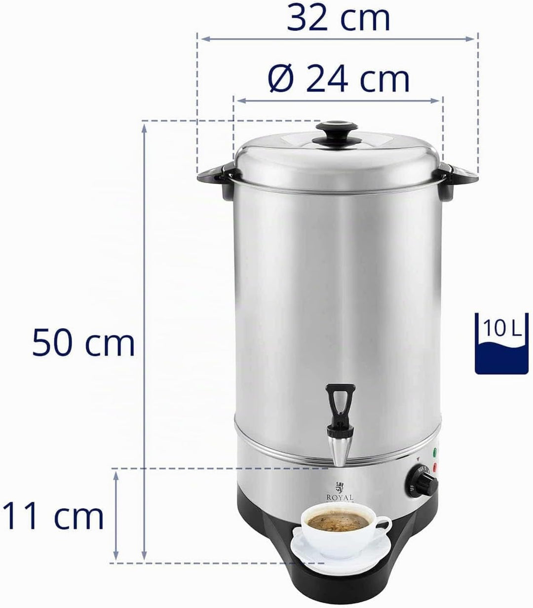 Royal Catering RCWK 10A Glühweinkocher Heissgetränkeautomat 10 L - 11,5 L 1600 W Edelstahl Abtropfsc