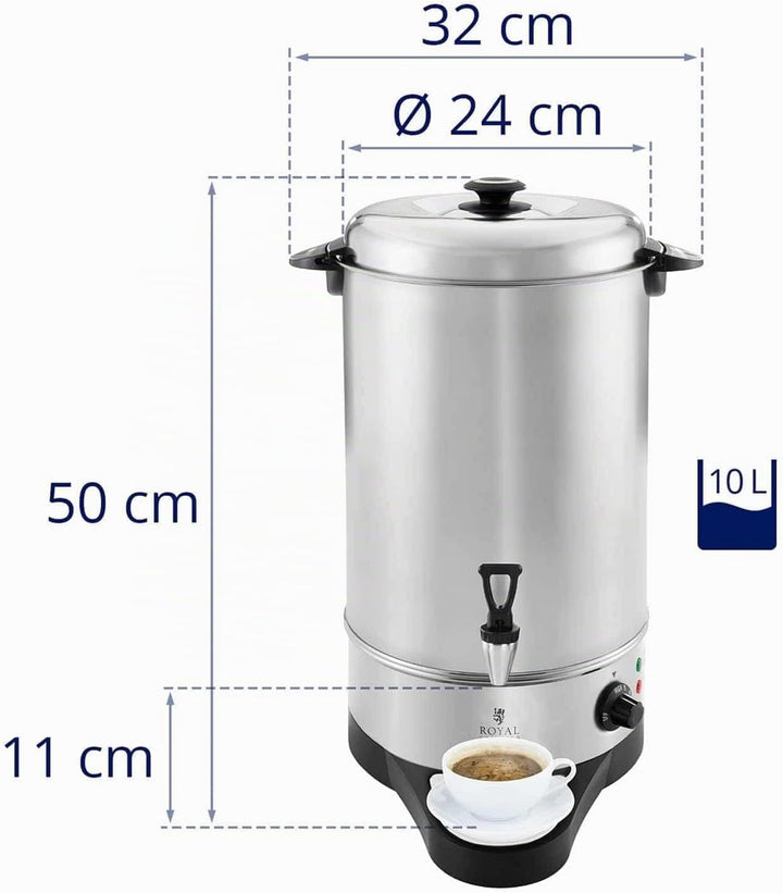 Royal Catering RCWK 10A Glühweinkocher Heissgetränkeautomat 10 L - 11,5 L 1600 W Edelstahl Abtropfsc