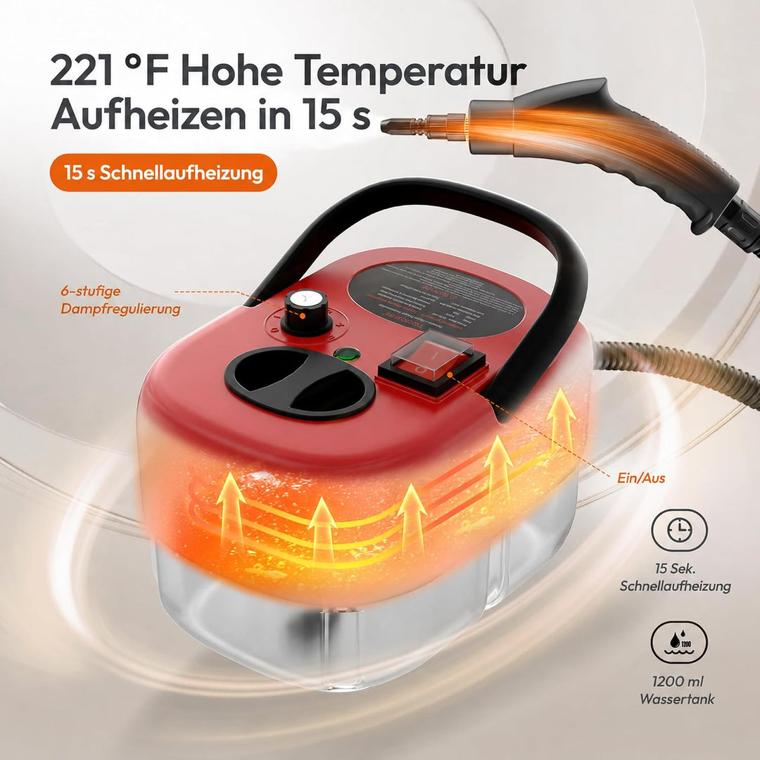 Dampfreiniger, Dampfreiniger Handgerät, Tragbarer Steamer, 1.2L Wassertank, 15s Schnellheiz-Steam Cl