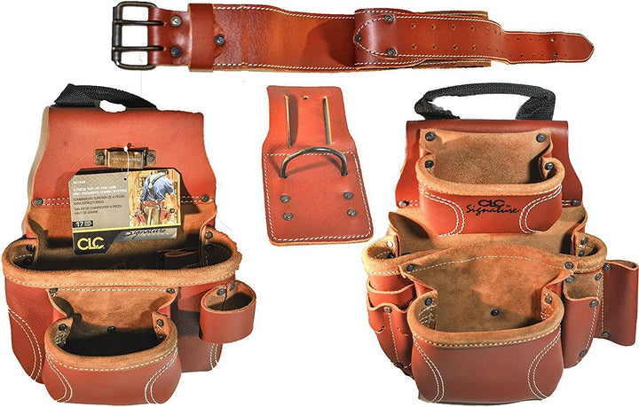 CLC Custom Leathercraft 21448 Pro Framer's Combo System Werkzeuggürtel, 15 Taschen, Braun, 4-teilig
