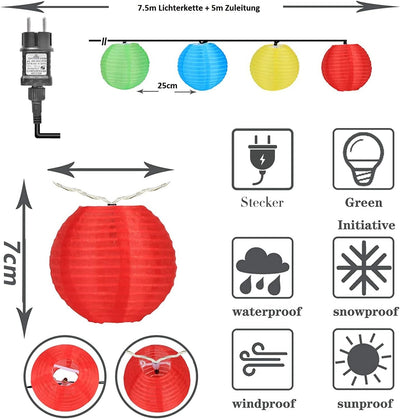 Gresonic Lichterkette Lampion/Laternen Deko für Garten Weihnachten Party Hochzeit Innen und Aussen m