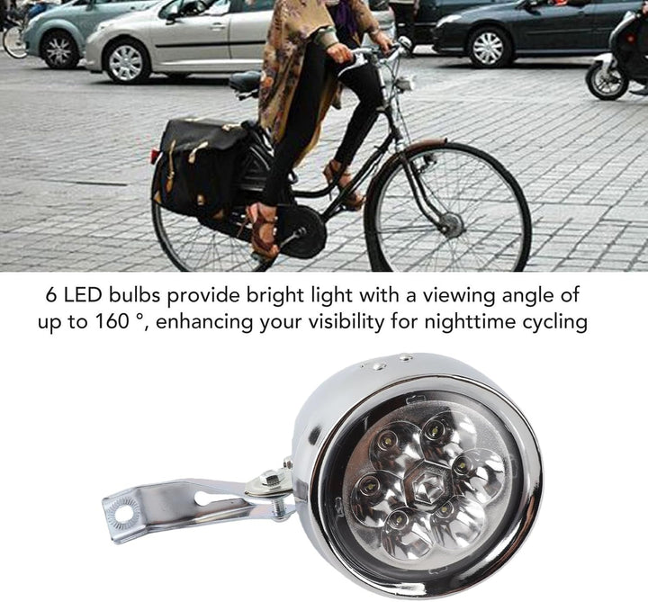 Vintage-Frontleuchte, Metall-Retro-Fahrradscheinwerfer mit 6 LED-Lampen, 160-Grad-Sichtbarkeit, Rege