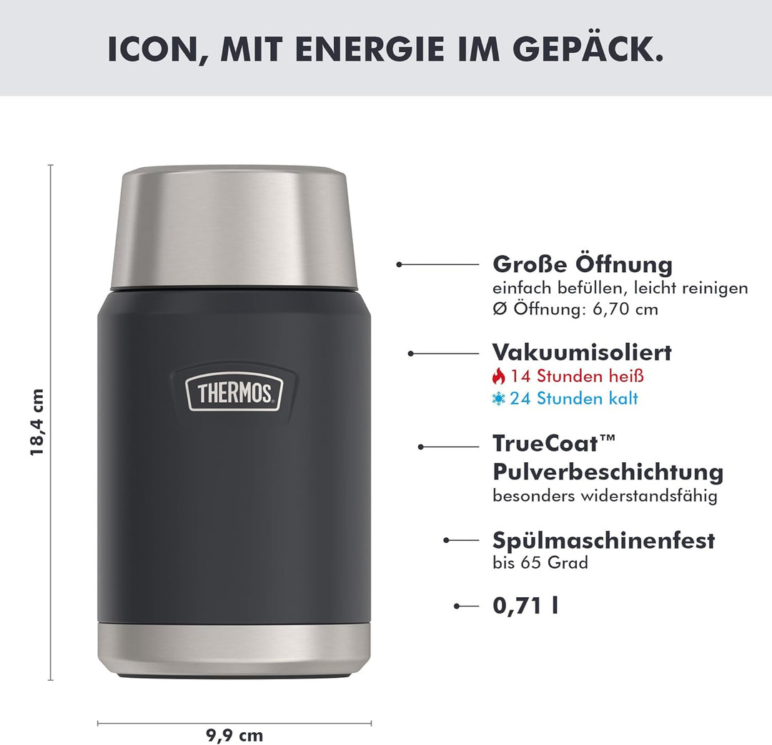Thermos ICON Food Jar 0,71 l, dunkelgrau/graphite mat, Speisegefäss für Essen 710 ml, doppelwandigem