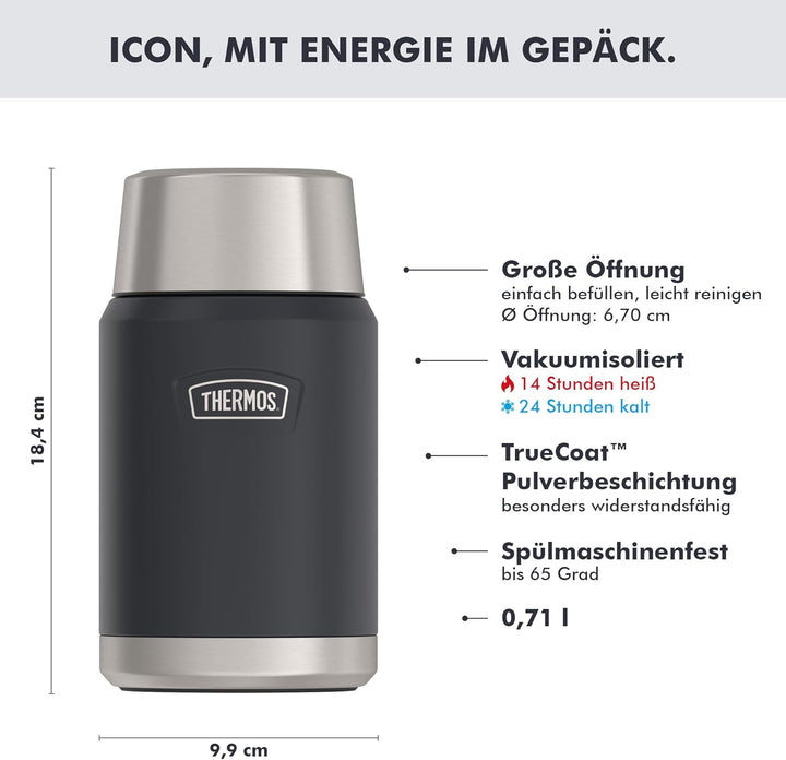 Thermos ICON Food Jar 0,71 l, dunkelgrau/graphite mat, Speisegefäss für Essen 710 ml, doppelwandigem