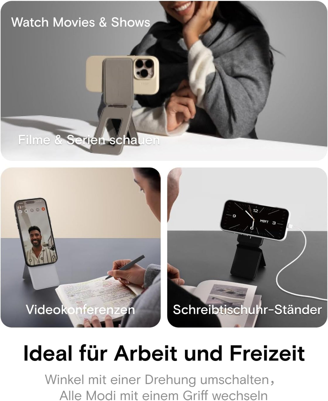 MOFT Stativ für iPhone 17/16/15/14/13/12 Serie, Snap Unsichtbarer Handy Stativ Ständer mit 3 Modi fü