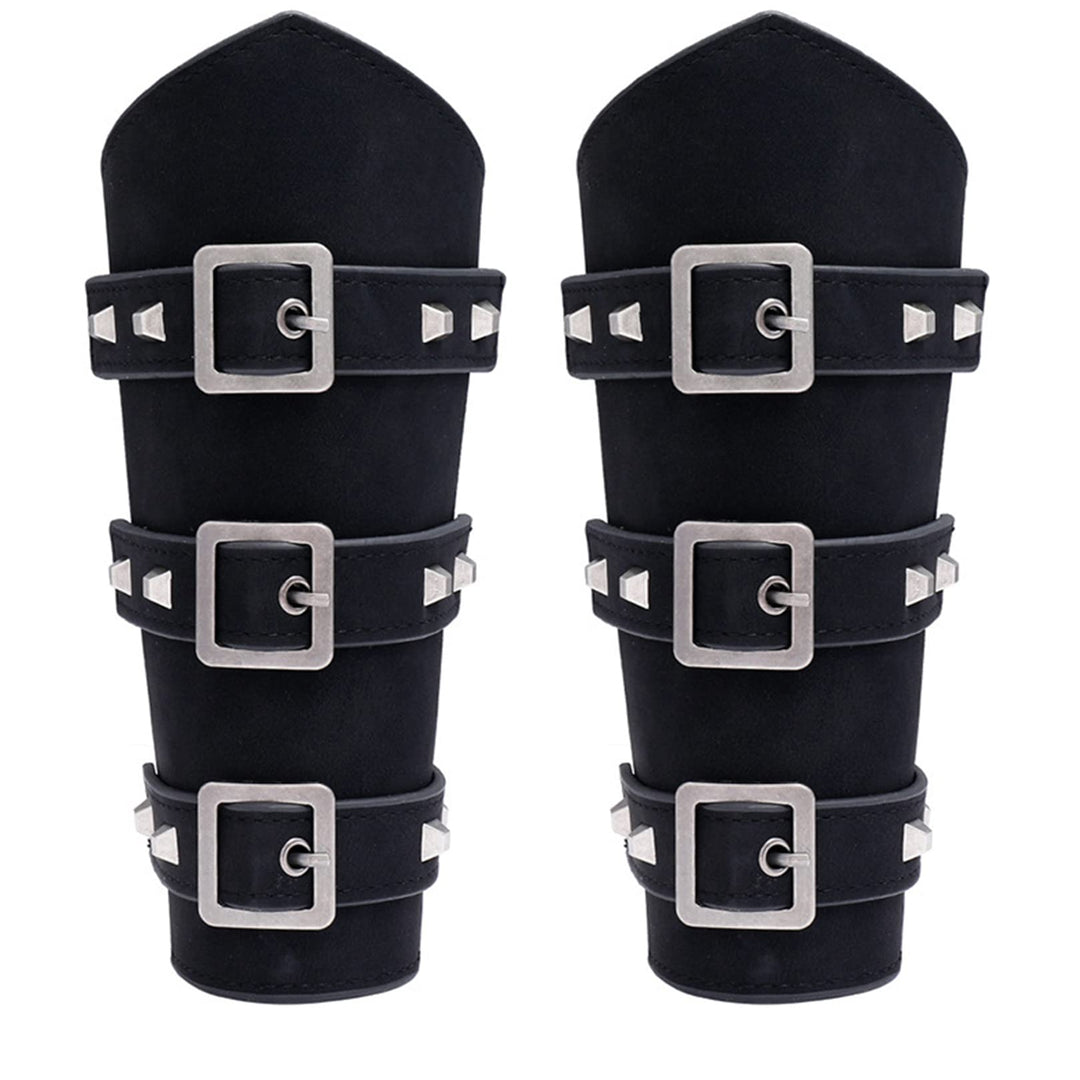 Thajaling 2 Stück Mittelalterliche Leder Armschützer, Punk Gothic Lederarmschienen, Vintage LARP Arm